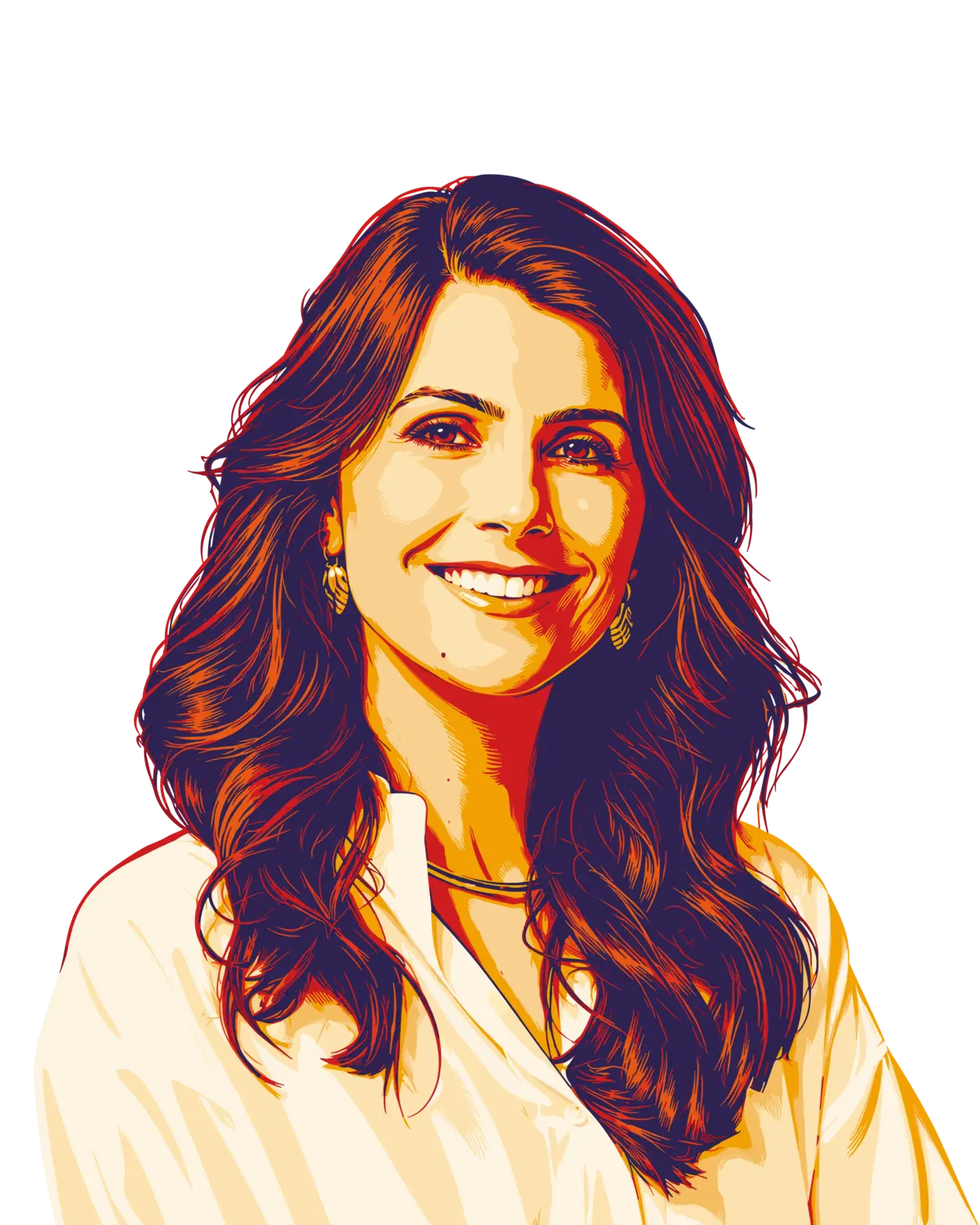 Ilustração de Manuela d'Ávila sorrindo, nas cores da campanha